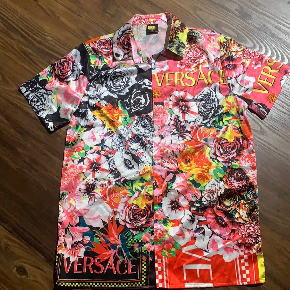Versace print Pink button down shirt